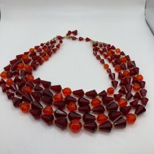 Vintage West Germany Red Lucite Bib Necklace 18” Signed